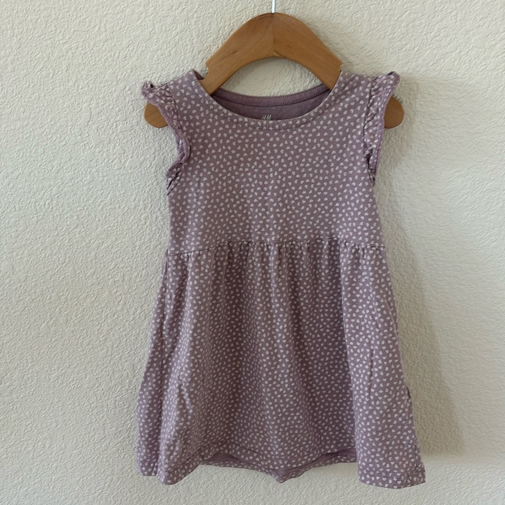 H&M 2T purple cotton dress with hearts